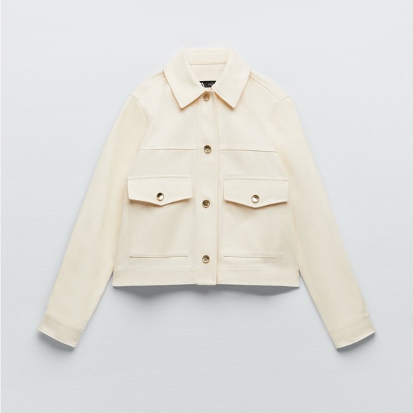 ZARA ECRU DENIM GOLD BUTTON DOWN COLLAR JACKET $89.90 - Picture 1 of 13